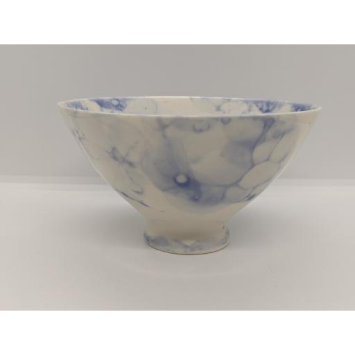Conical footed bubble porcelain bowl, in blue by Anne Richards, bespoke filled with hand poured candle