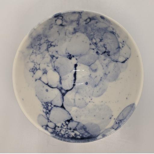 Conical footed bubble porcelain bowl, in blue by Anne Richards (no 1b), bespoke filled with hand poured candle